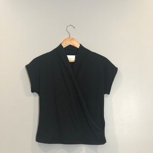 Anthropologie Black Short Sleeve Wrap Top
